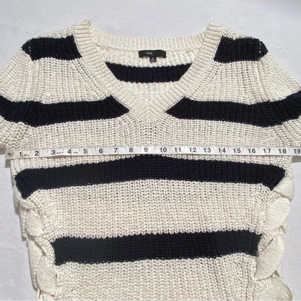 Fate Black White Striped Lace Up Coastal Knit Sweater Size S